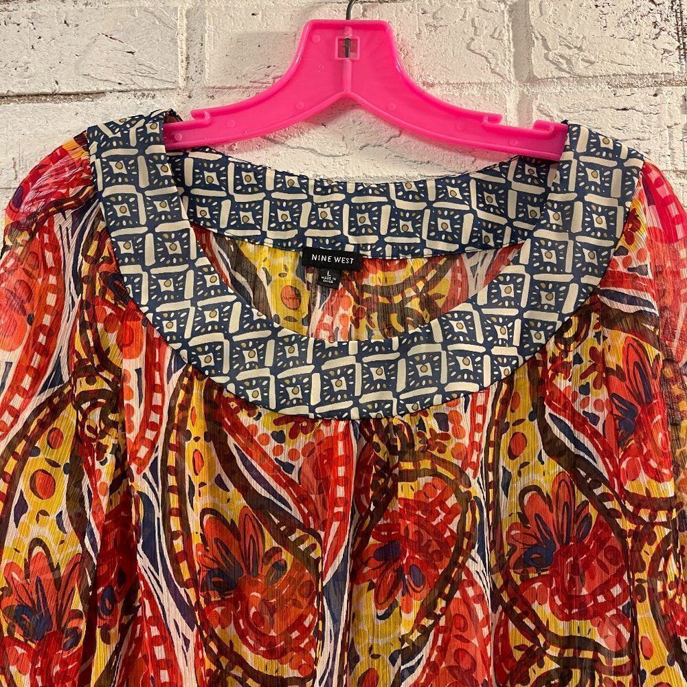 Nine West Semi Sheer Floral Blouse Large